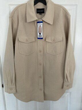Hilary Radley Womens Cream Oversized Shirt Jacket L Polyester Blend